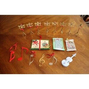 VTG Lot 17 Gold Musical Instrument Stand Note Cello Dept 56 Christmas Ornament